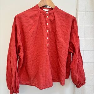 Universal Thread Oversized Orangey Red Button-Down Shirt 100% Cotton Swiss Dot